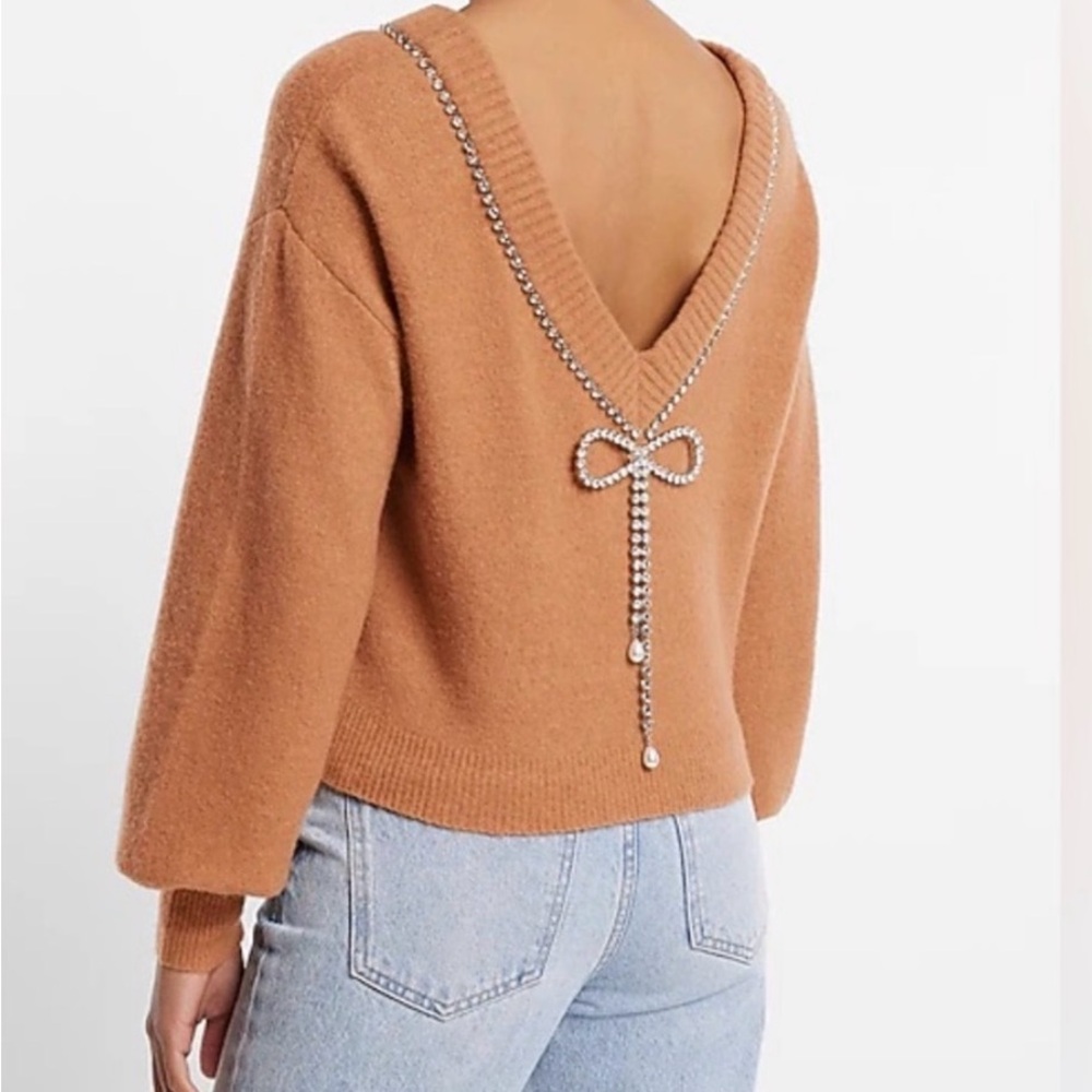 *SOLD* Express Brown V-Neck Sweater with Pearl Accents